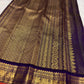 Deep Purple Handwoven Pure Silk Kanjeevaram Oosi Zari Kattam Saree with Classic Gold Zari Border