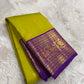 Deep purple gold zari pallu on Kili Pachai Green Korvai saree