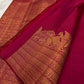 Deep Rani Pink Kanchipuram silk saree pure silk and Silk Mark certified detail, handwoven in Kunnam village