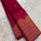 Deep Rani Pink handwoven pure silk Kanchipuram saree with floral butta motifs — full saree overview — Idam Living