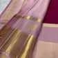 Deep Raspberry Pink Handwoven Pure Silk Kanjeevaram Korvai Saree with Blush Pink Gold Zari Border