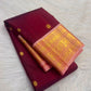 Deep raspberry maroon pure silk KanchiPattu Butta saree, full drape