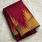 Deep Raspberry Pinkish Red Pure Silk Kanjeevaram Ettukol Saree - front view
