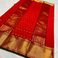 Red Chanderi saree with small gold zari buttas
