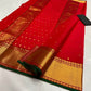 Deep red Katan Silk Chanderi handloom saree
