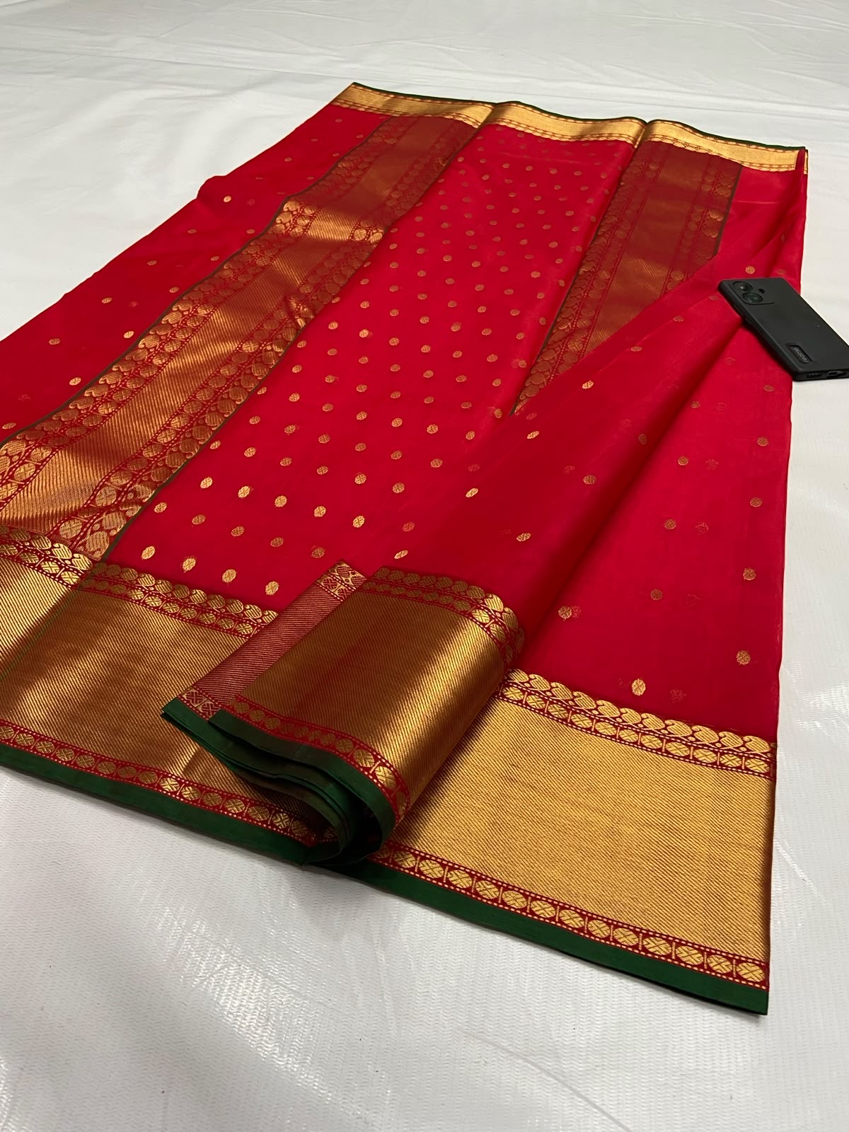 Deep red Katan Silk Chanderi handloom saree