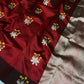 Deep red Chanderi saree with silver and yellow floral buttas