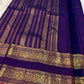 Deep Royal Violet Handwoven Pure Silk Kanchipuram Saree with Rettapet Mayil Zari Border and Orange-Red Selvedge