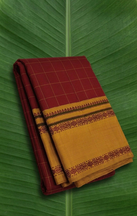 Deep sindoor crimson Kanchipuram silk saree with no zari silk thread woven rettapet border