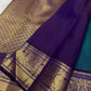 Kanchipattu silk saree in korvai with deep teal blue border weave traditional zari detail