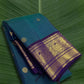 Kanchipuram silk saree in korvai with deep teal blue border weave folded view