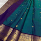 Kanchipattu silk saree in korvai with deep teal blue border weave traditional zari detail