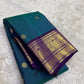 Kanchipattu silk saree in korvai with deep teal blue border weave traditional zari detail