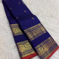 Deep violet blue kanchipuram rettapet annapakshi border – Idam Living Pure Silk Kanchipuram saree
