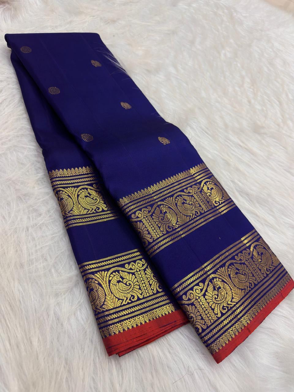 Deep violet blue kanchipuram rettapet annapakshi border – Idam Living Pure Silk Kanchipuram saree