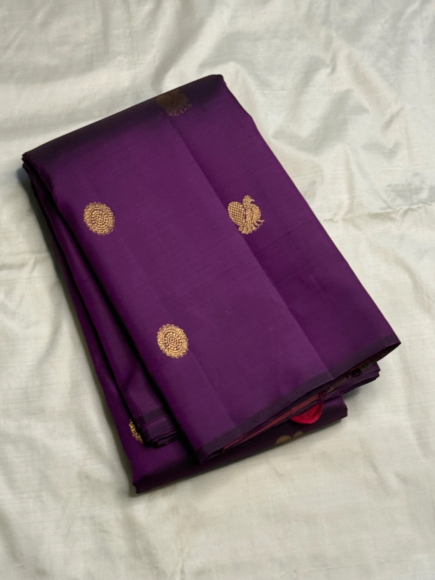 Deep Violet Handwoven Pure Silk Kanjivaram Saree with Mayil Chakram Butta and Bomkai Pallu
