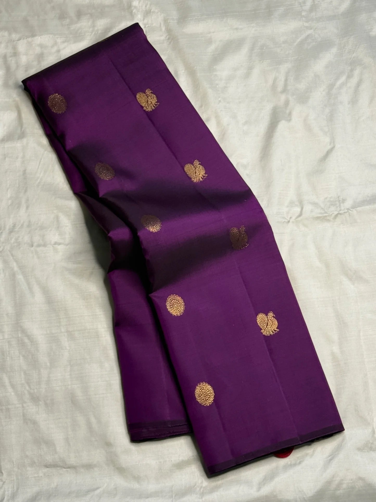 Deep Violet Handwoven Pure Silk Kanjivaram Saree with Mayil Chakram Butta and Bomkai Pallu