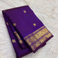 Small Mayil zari border with handwoven peacock motifs on Deep Violet Kanchipuram silk.