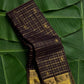Deep violet plum handwoven Kanchipuram pure silk saree with zari kattam body and chedi butta on banana leaf — Idam Living