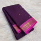 Deep violet Pure Silk KanchiPattu saree with small gold zari buttas and a vivid Fuchsia Pink zari border.