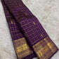 Deep Violet Pure Silk Kanjipuram Zari Kattam saree with antique gold, Idam Living