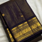 Deepest Black Pure Silk Kanchipuram Saree — full saree overview, Vairaoosi weave with Kanchana undertone — Idam Living