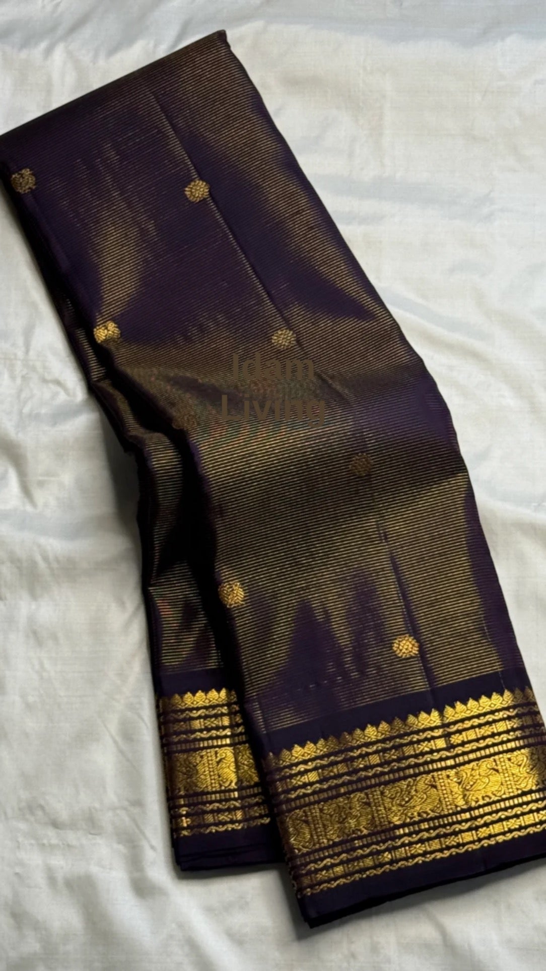 Deepest Black Kanchipuram Saree — body close-up showing Vairaoosi needle-like zari lines
