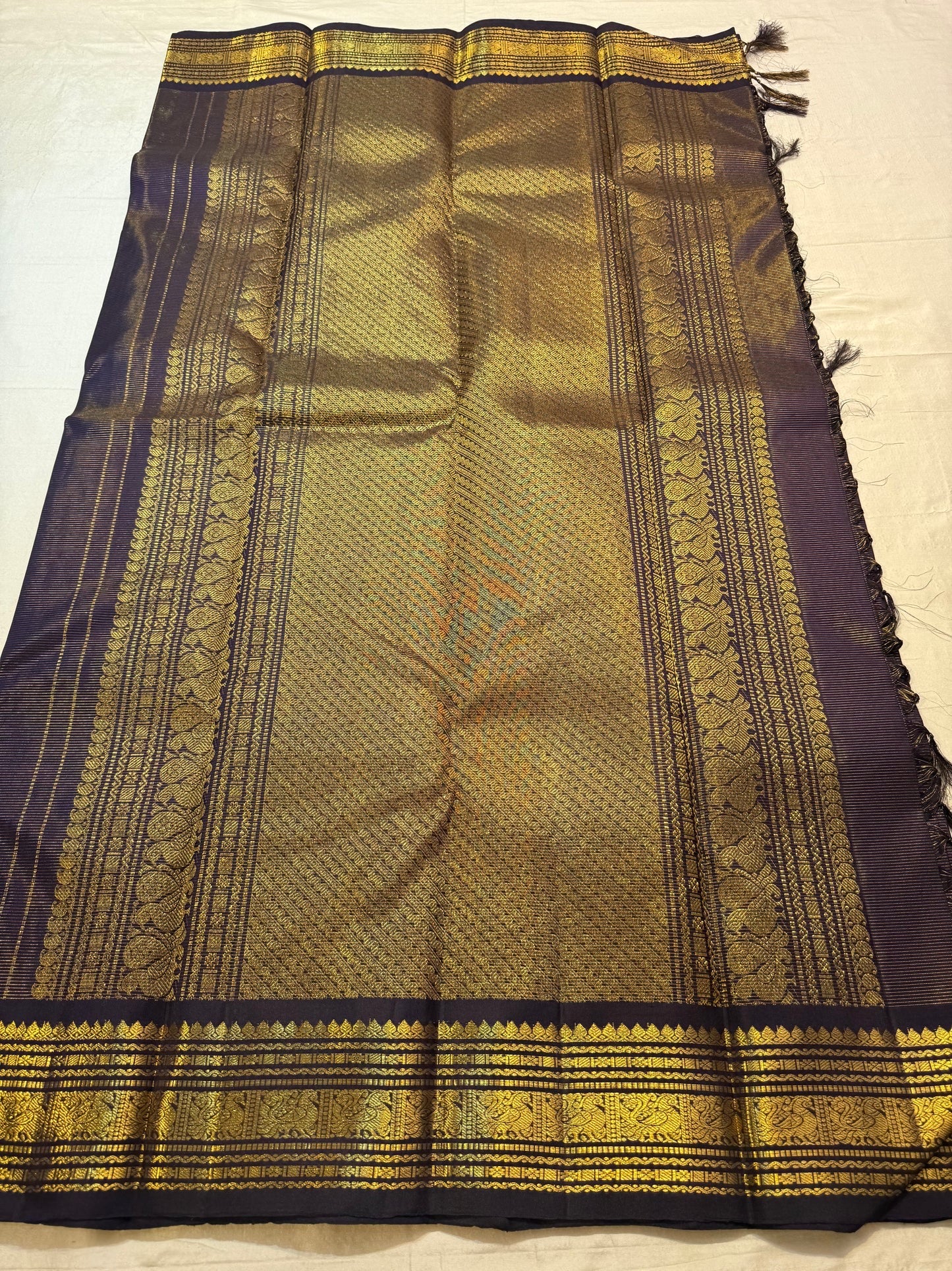 Deepest Black Kanchipuram Saree — full drape, pure silk Kanchipuram handwoven — Idam Living