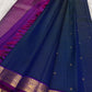 Elegant blue Kanjeevaram saree with antique gold zari kattam pattern