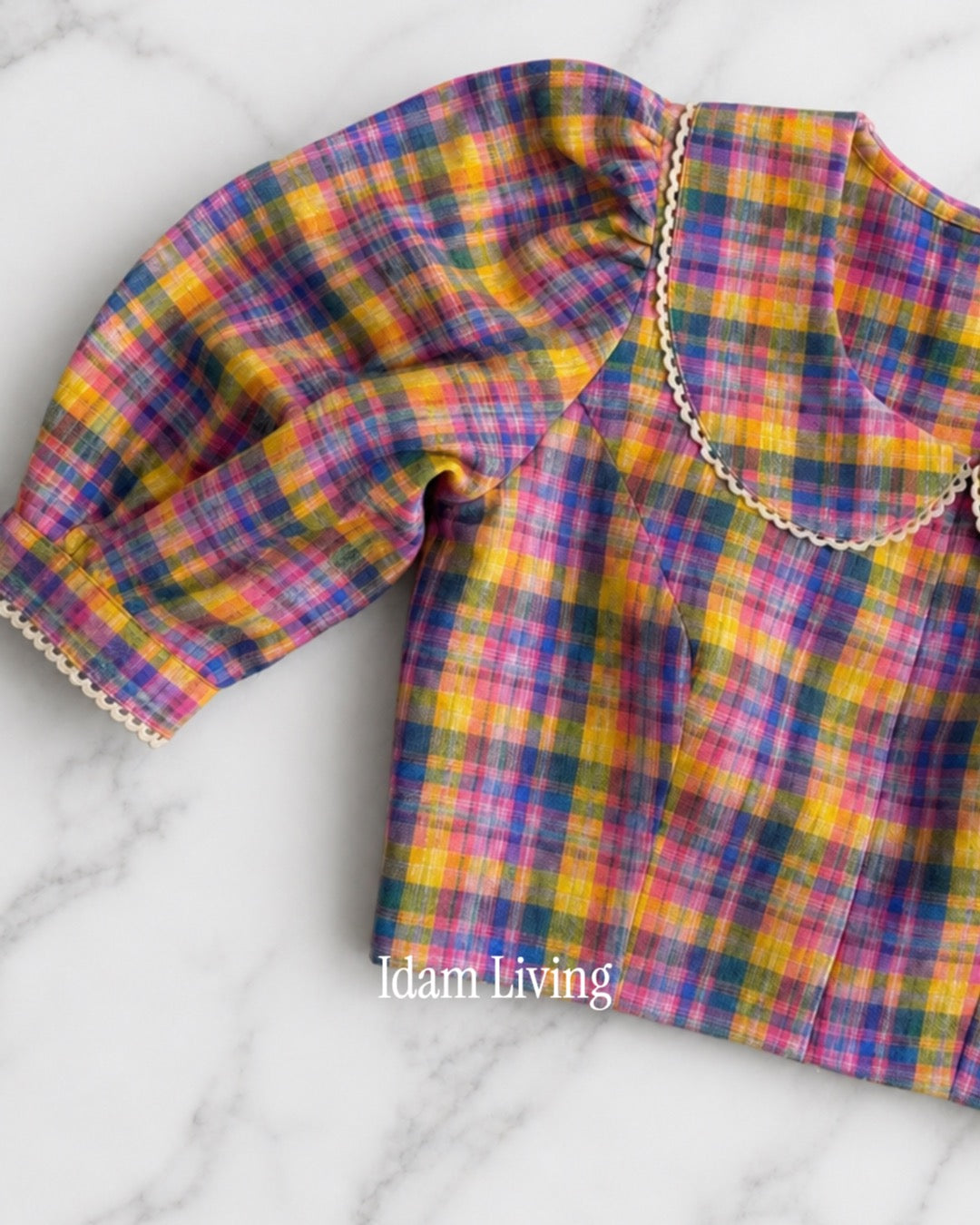 Custom Made Multicolor Checks pure Handwoven  cotton Blouse (Made to Measure)