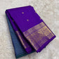 Kanchipattu silk saree in sapphire blue with orchid purple border Double Korvai weave traditional zari detail