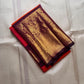 Kanchipattu silk saree in double shade tomato red with hot pink plum purple border border Korvai weave traditional zari detail