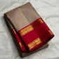 Double-shot Biscuit Beige Kancheepuram Korvai silk saree with raspberry red Rettapet border, full view