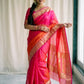 Dual-tone tangerine orange and rani pink handwoven Chanderi saree pallu