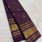 Dusky Aubergine Handwoven Pure Silk Kancheepuram Saree with Mayil Zari Buttas and Antique Pon Zari Border