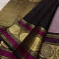 Dusty Lavender Kanchi Pattu Saree — black border with gold zari floral medallions and magenta silk-thread