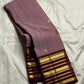 Dusty mauve handwoven Kanjivaram silk saree with silk thread butta in orange and gold and plum varisaipet border — Idam Living