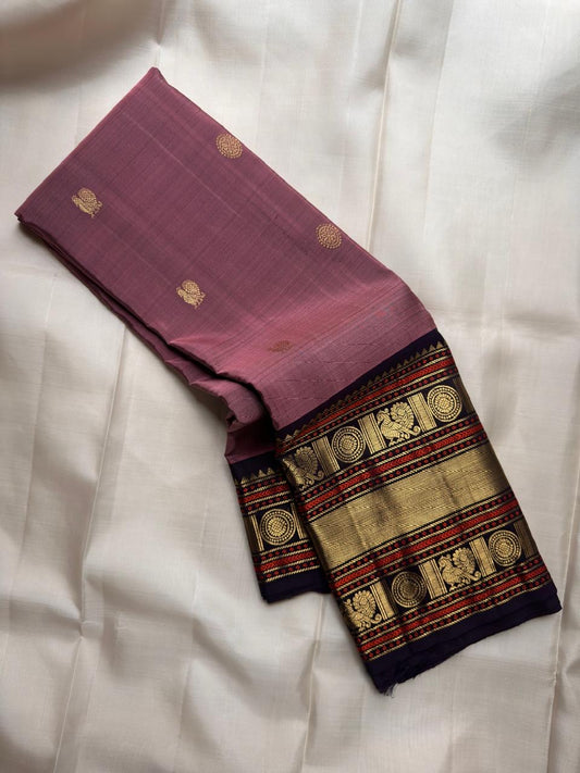 Dusty Rose Handwoven Pure Silk KanchiPattu Saree with Rust Border