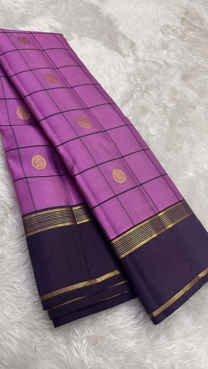 Dusty Mauve pure silk Kanchipuram saree — striped