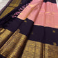 Pink tissue silk KanchiPattu Korvai saree with deep purple contrast border