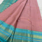 Close-up of dusty rose pure mulberry silk body with gold zari butta motifs, Kanjipuram Varisaipet saree