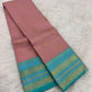 Full drape of Dusty Rose Kanjipuram Varisaipet saree showing turquoise border and gold zari buttas