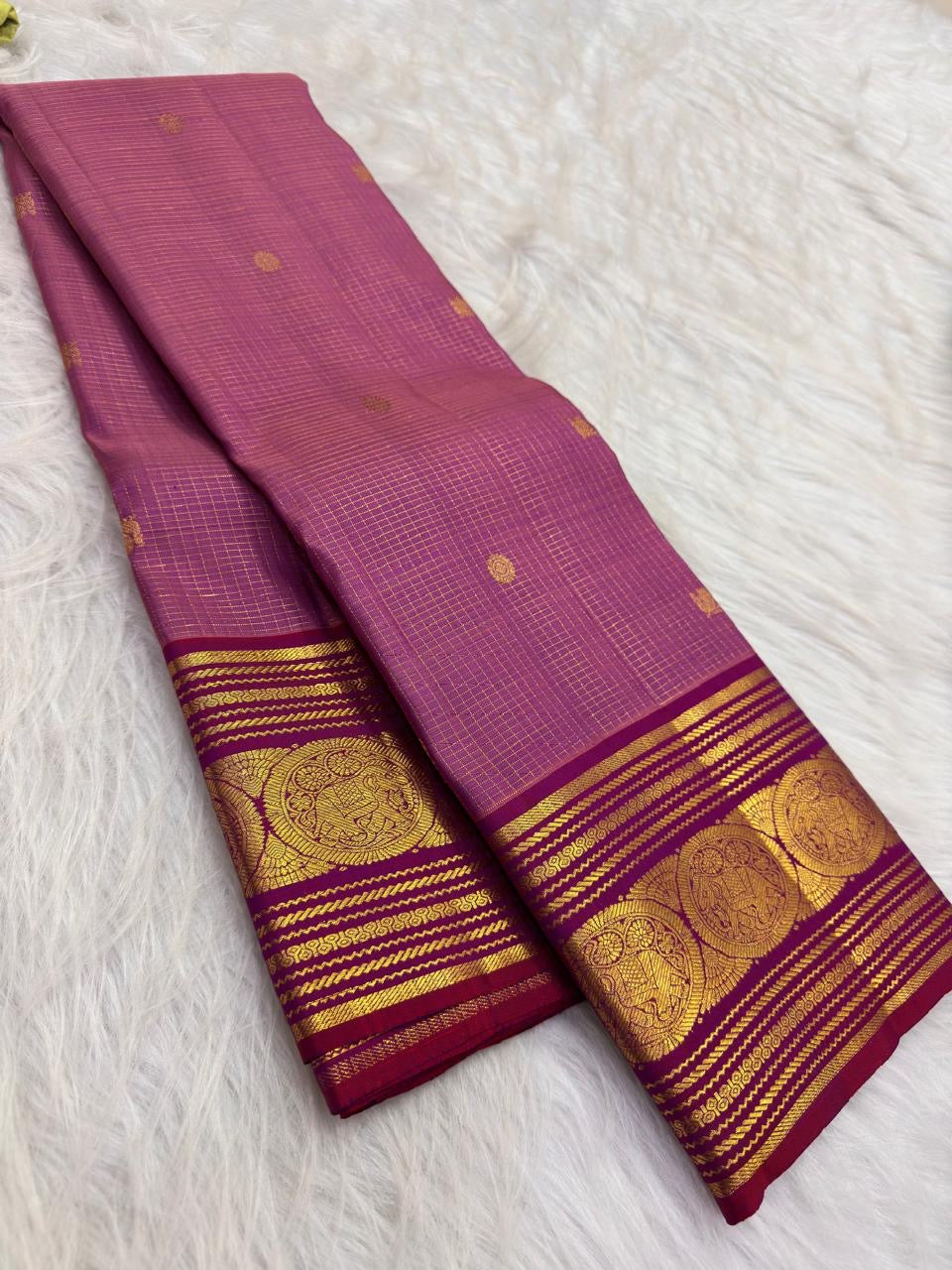 Dusty Rose Pure Silk Kanjeevaram Zari Kattam Saree - front view