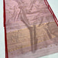 Dusty Rose handloom Chanderi Katan Silk saree with antique-gold buttas and Deep Red contrast border