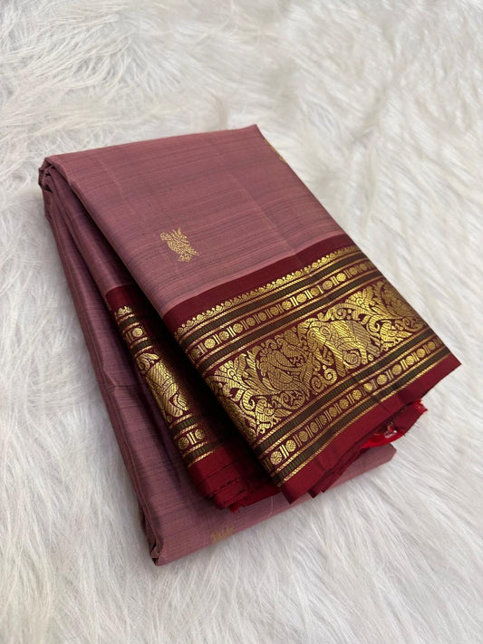 Dusty rose Kili Butta Pure Silk Kanjipuram saree, full drape