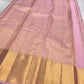 Dusty Rose Pink pure silk Kanjeevaram saree full drape with gold zari border
