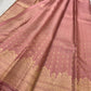 Dusty Rose Pink Kanchipuram silk saree — full front view, butta weave — Idam Living