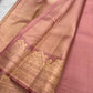 Dusty Rose Pink Kanchipuram silk saree draped, full length view — Idam Living