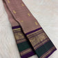 Dusty Rose Taupe Pure Silk Kanchi Pattu Saree — full saree overview, Butta weave with purple elephant border — Idam Living