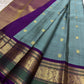 Vintage Sky Blue and Purple Handwoven Pure Silk KanchiPattu Saree with Floral Butta and Zari Border